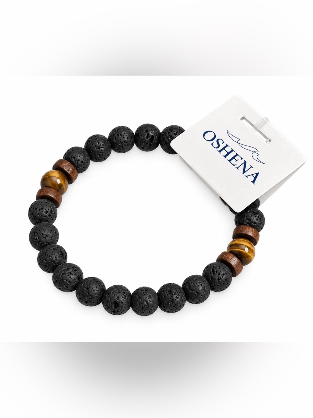 Oshena designer beachwear lava Black and Brown tiger eye Bracelet‎